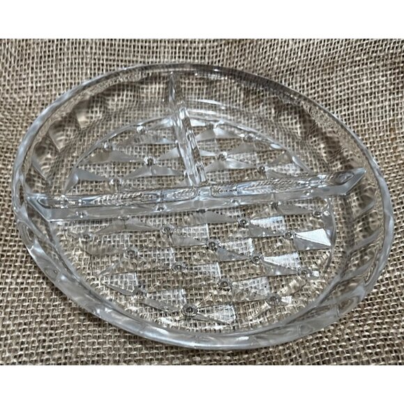 Vintage Crystal Three Compartment Serving Tray Platter Molded Ornate Gorgeous - Picture 3 of 5